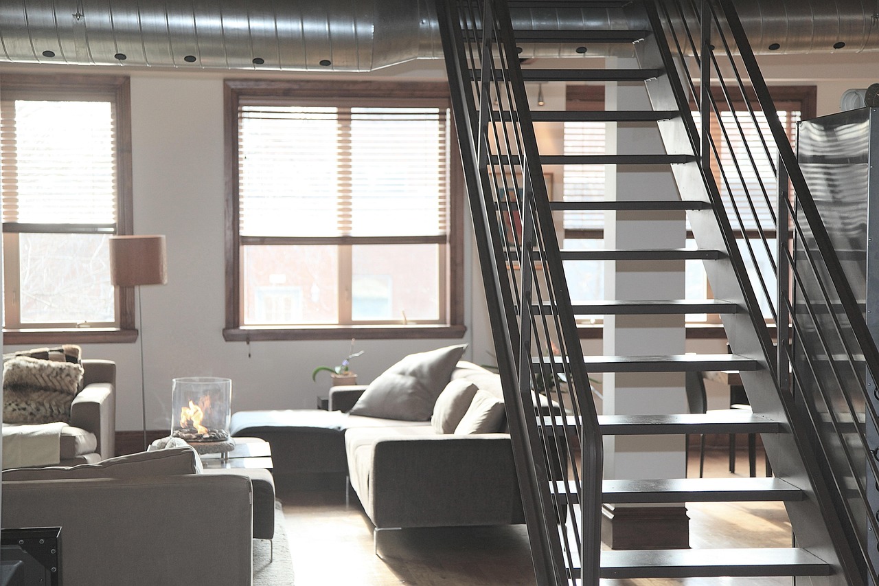 Metal taircase leading to a loft conversion