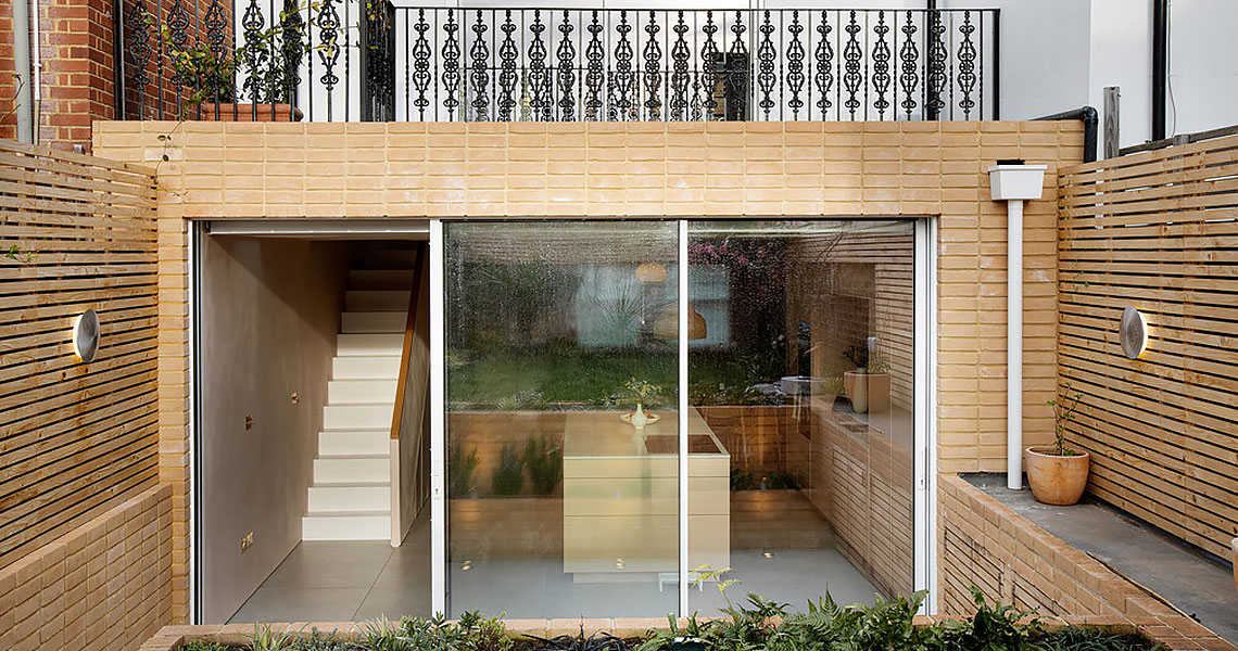 Detailed view of house extension construction in West London