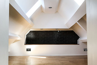 Open plan home office with garden views