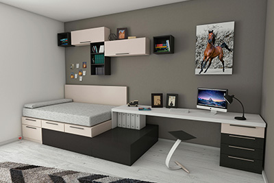 Attic home office space with skylights