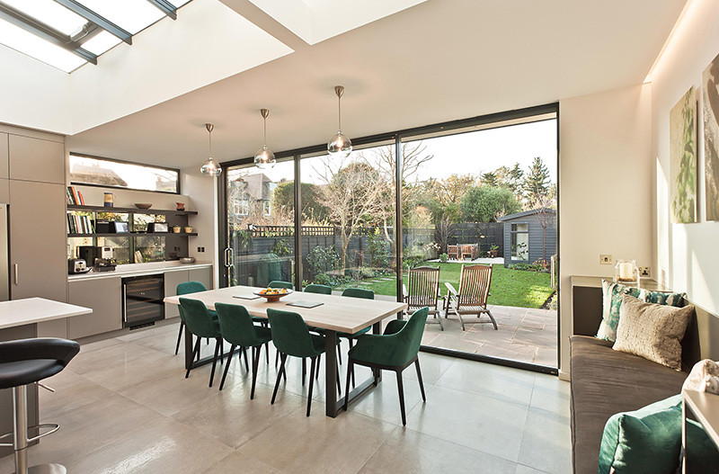 Planned image: rear extension layout used to explain a complete project budget Placeholder illustration of a London rear extension showing the new kitchen, dining area and garden connection